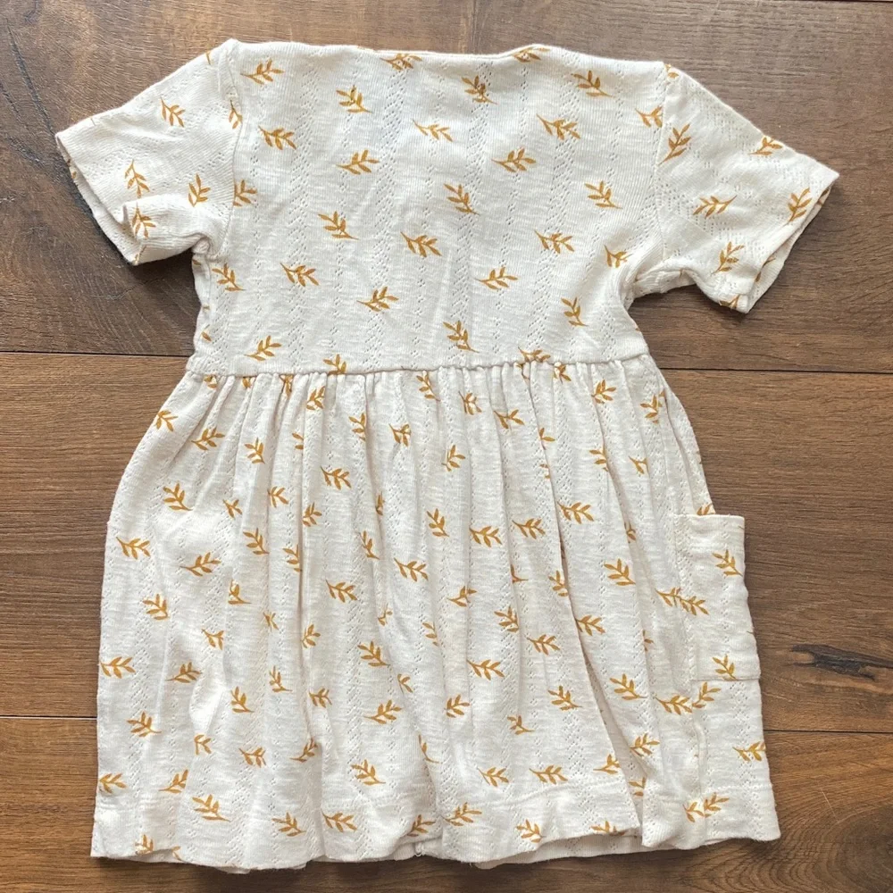 Kate Quinn Cream Dress with Gold Leaf Pattern 12-18 months Organic Cotton